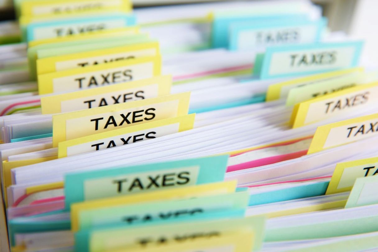 Open drawer with a variety of tax documents