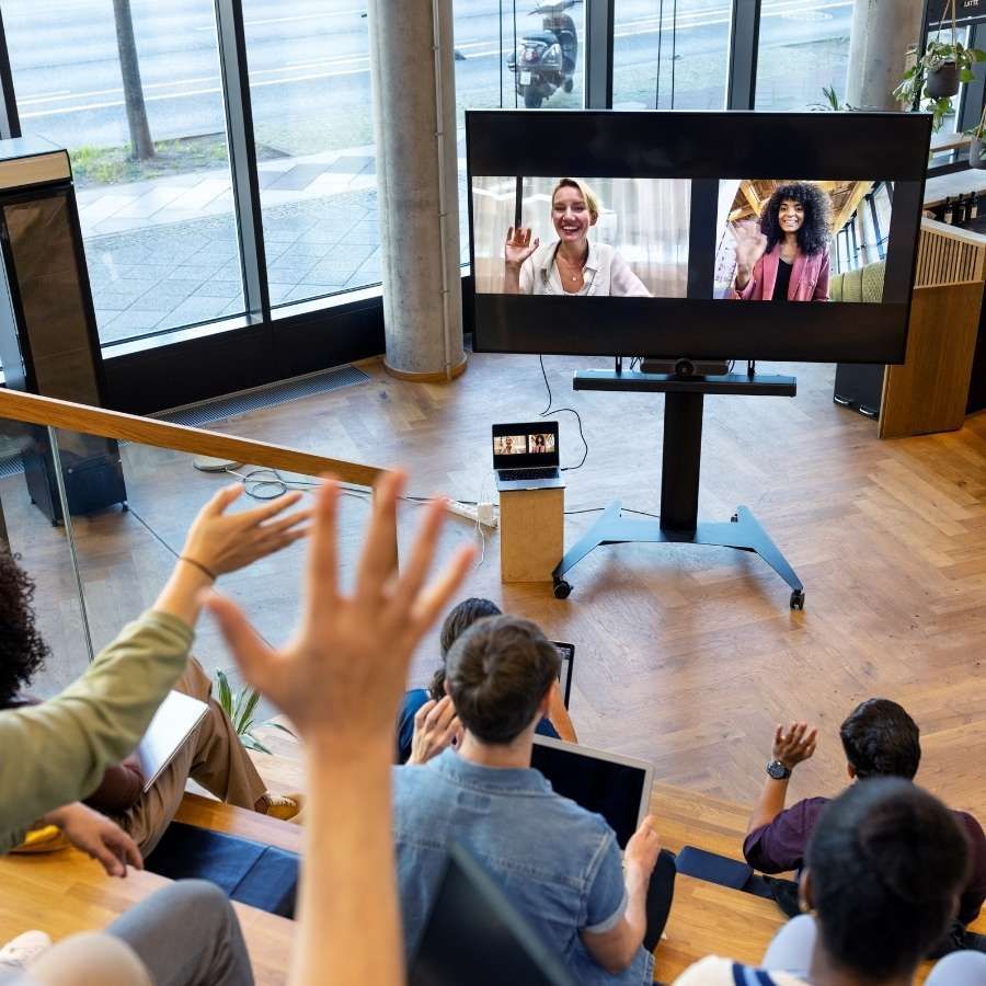 a hybrid tech team meeting