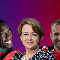 A montage of panel speakers at Game Changers event during WWL 24
