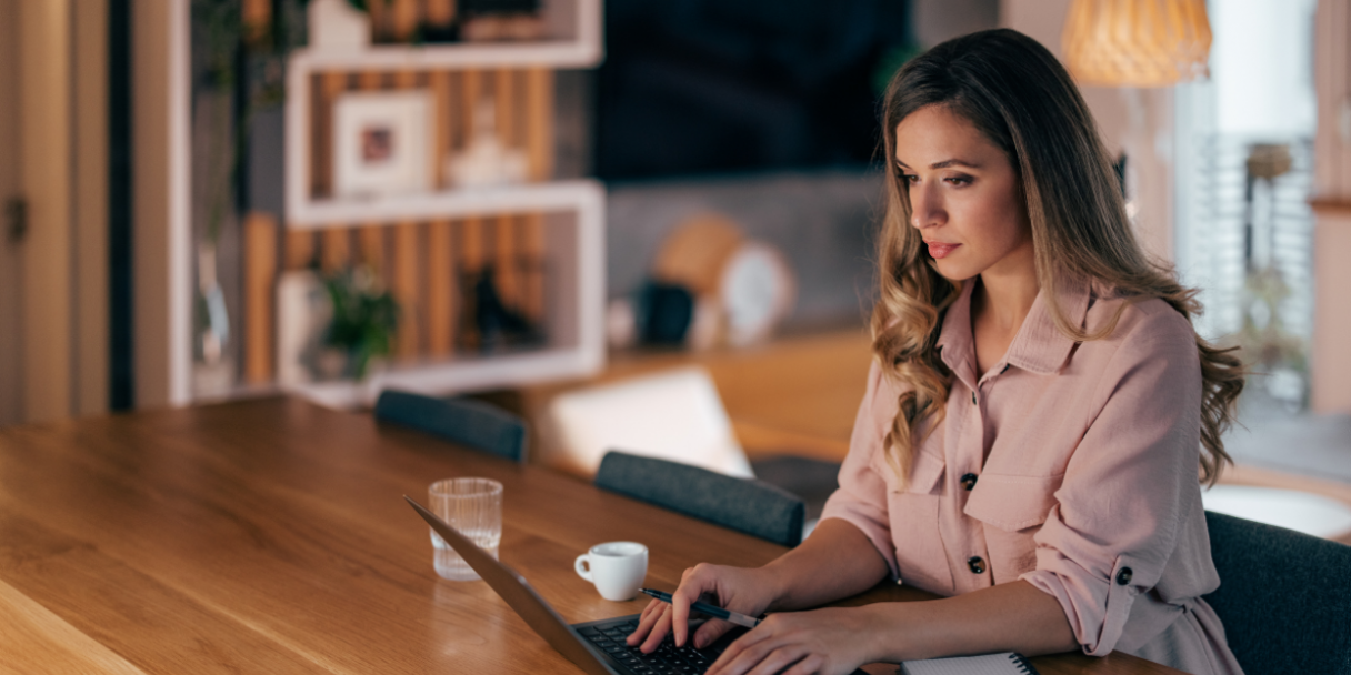 young woman working at home