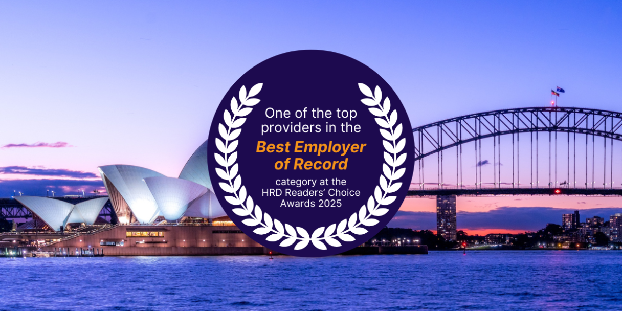 a background photo of Sydney Opera House with a purple award badge reading 'One of the top providers in the EOR category