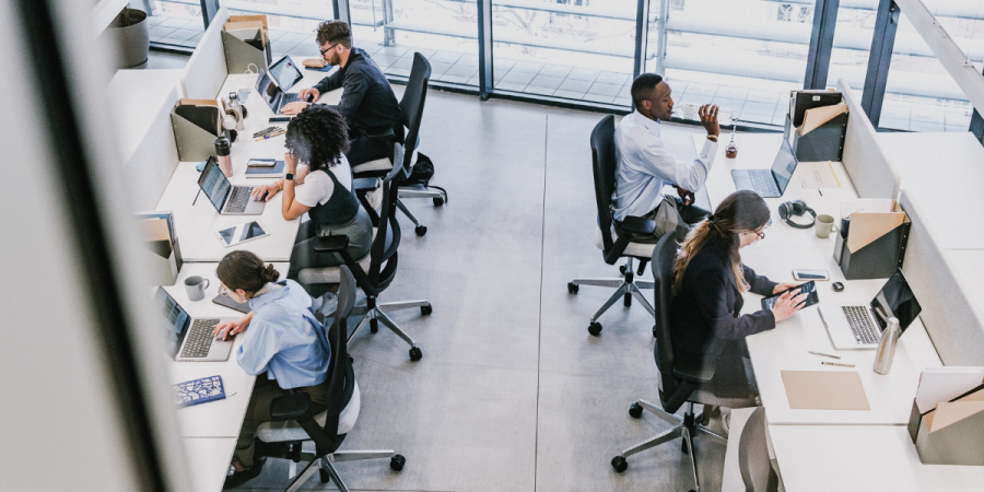 corporate office employees at their desks