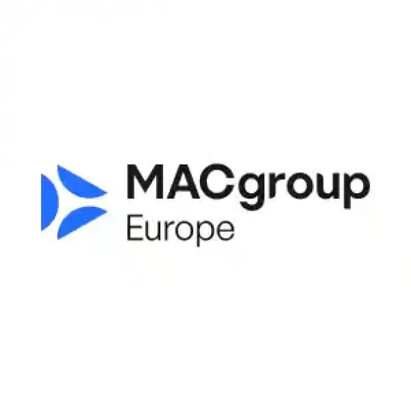 Curved shapes in blue form a triangle, next to the words 'MACgroup Europe'
