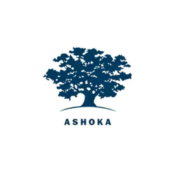 A navy blue logo of a tree above the word 'Ashoka'