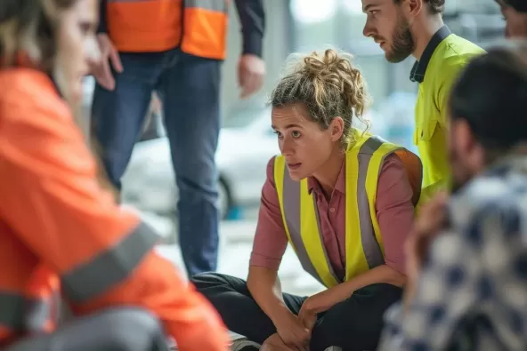 Humanitarian aid workers taking a break