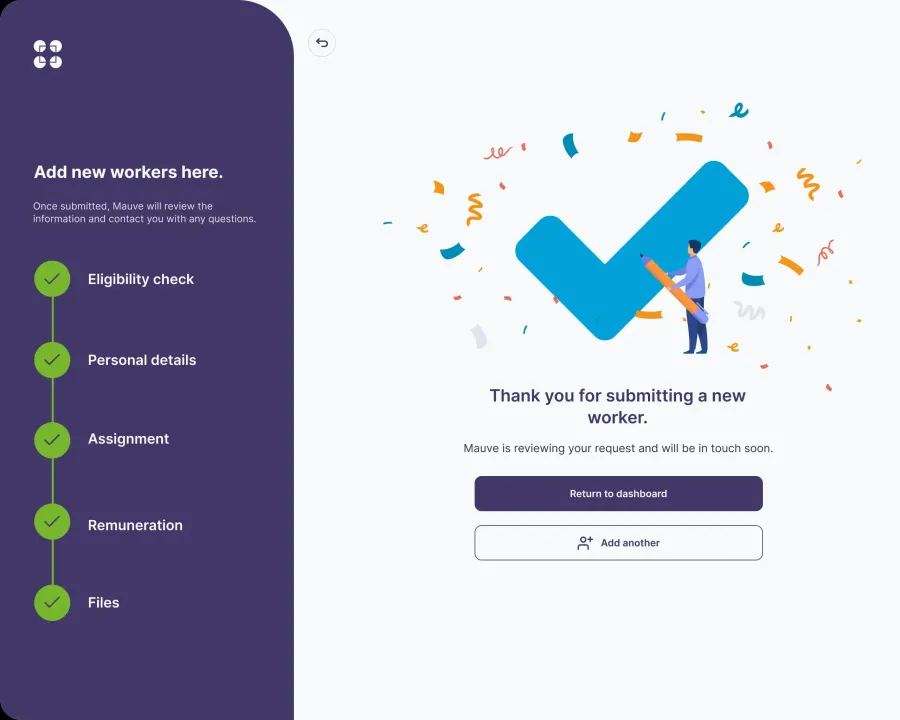 Mauve Insight New Worker Completed Screen